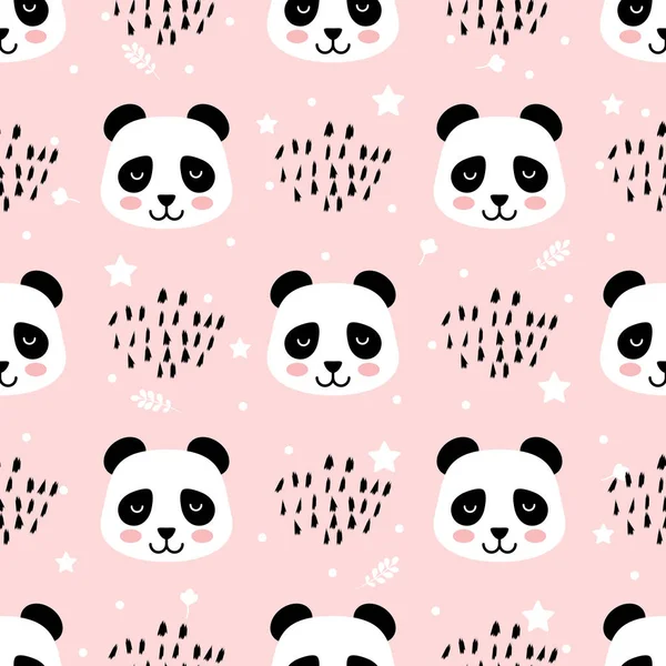 Desenhos Animados Panda Sem Costura Padrão —  Vetores de Stock