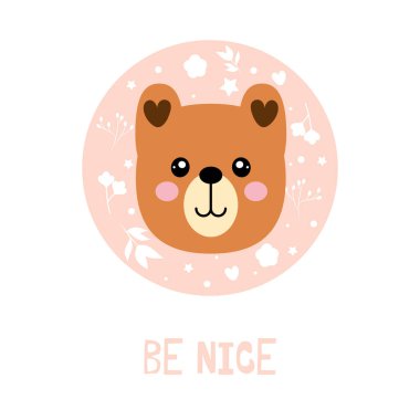 Çizgi film vektör yazdırma, çiçek öğeleri ayı