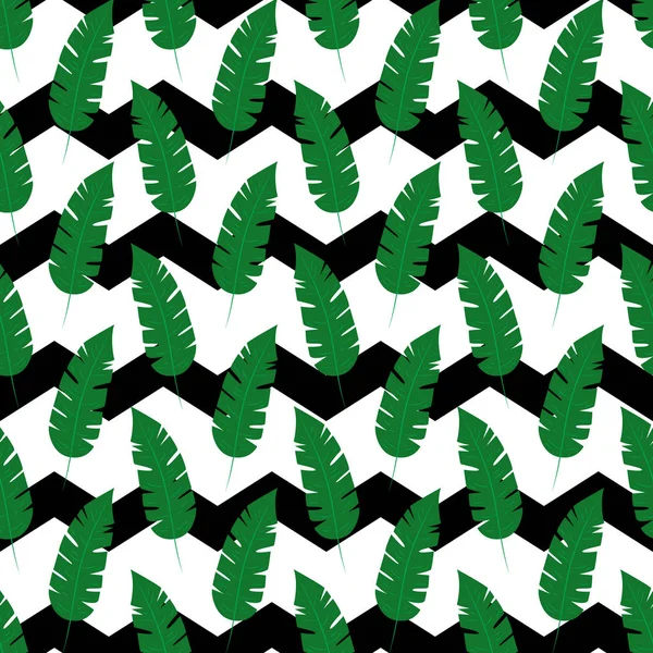 Tropical Leaves Chevrons Seamless Pattern Vector Illustration — Stock Vector
