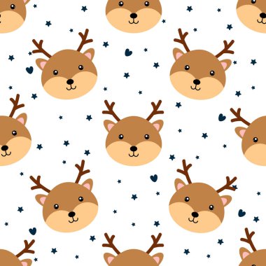 Çizgi film sevimli Ren geyiği ve gökkuşağı seamless modeli