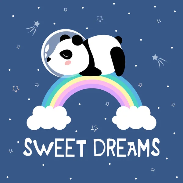Astronauta Panda Śpi Tęczy Wydrukować Wektor Ilustracja Kreskówka Wektor — Wektor stockowy
