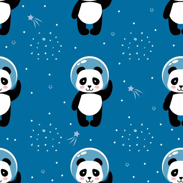 Panda Astronot Uzaya Seamless Modeli Içinde Vektör Yazdırma Sevimli Çizgi — Stok Vektör