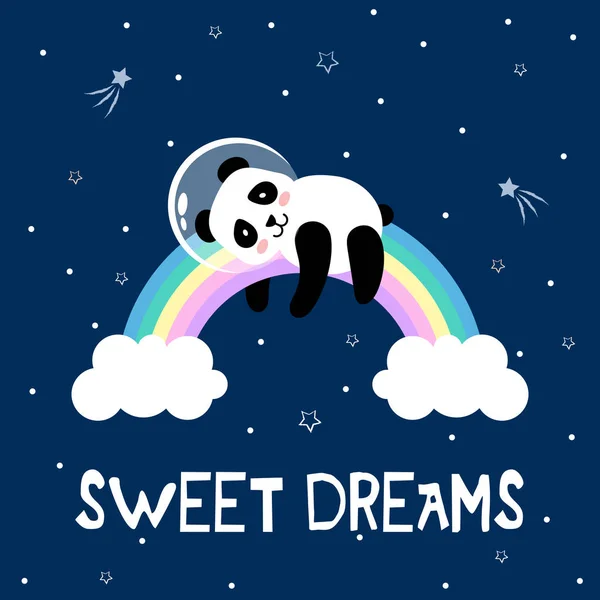 Astronauta Panda Dorme Arco Íris Impressão Vetorial Ilustração Vetorial Desenhos —  Vetores de Stock