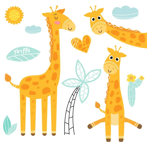 Conjunto Girafa Desenhos Animados Ilustração Vetorial —  Vetores de Stock