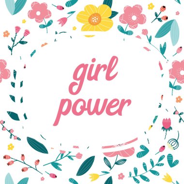 Kız gücü. Trendy çiçek desenli arka plan olarak. Vektör çizim.