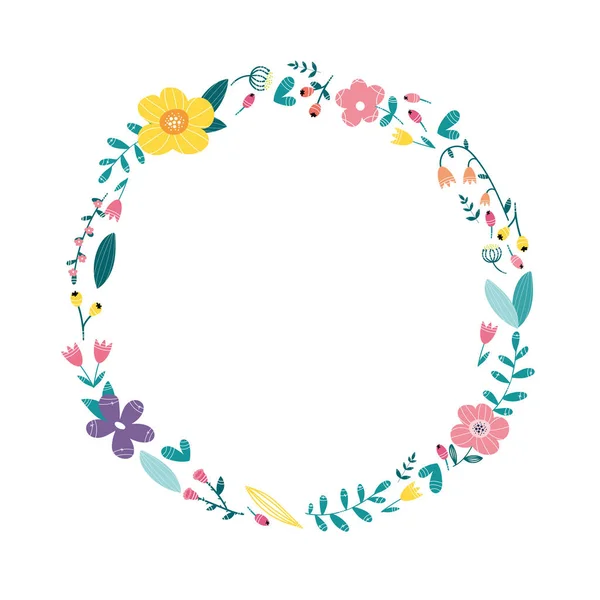 Conception Couronne Florale Avec Des Fleurs Fraîches Illustration Vectorielle — Image vectorielle