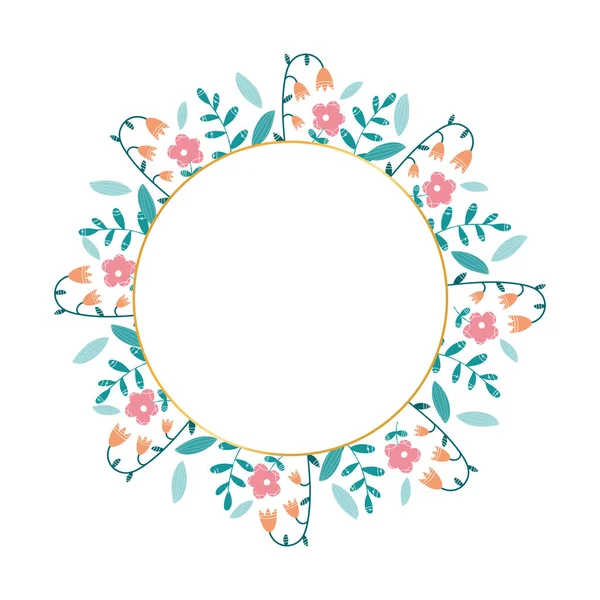 Spring Wreath Different Flowers Plants Place Text Vector Illustration Ready — Stock Vector