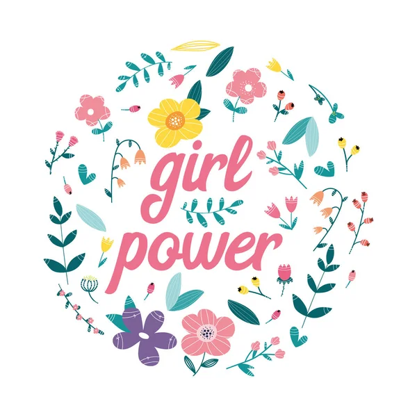 Poder Femenino Flores Dispuestas Círculo Diseño Floral Ilustración Vectorial — Vector de stock