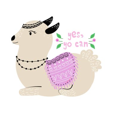 Lama, modern elle çizilmiş tarzı. Çocuk oyun, kitap, t-shirt, Tekstil için çizgi film illüstrasyon izole. Motivasyon, yıl, kavramı yazı yapabilirsiniz. 