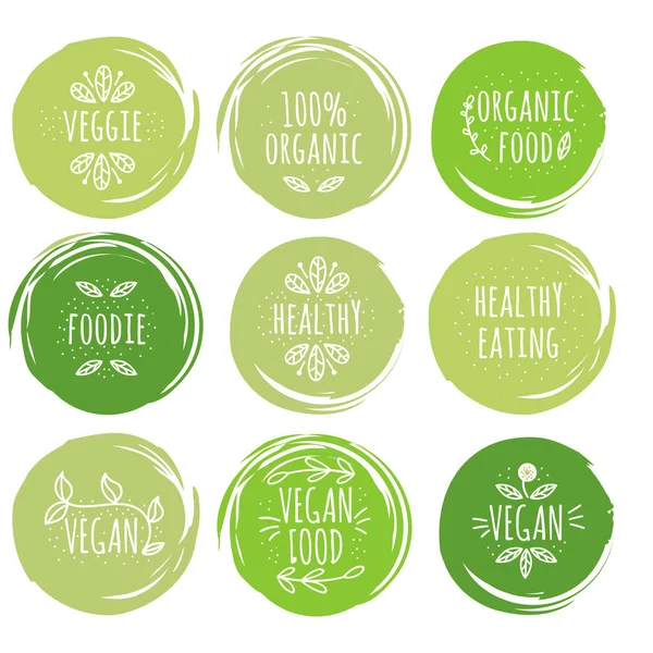 Set Vegans Slogans Concept Fresh Eco Products Vegetarian Life Healthy — Stock Vector