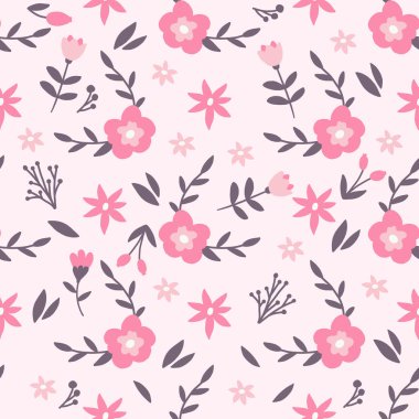 Çiçek el çekilmiş kesintisiz renk desen. Çizgi film doku sevimli çiçek ve yaprakları ile. Çiçek süsleme İskandinav tarzı. Kağıt, kumaş, arka plan vektör dolgu sarma için kroki.