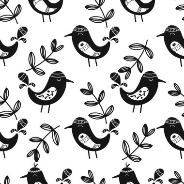 İskandinav kuşlar seamless modeli. Kağıt, kumaş, arka plan vektör dolgu sarma için kroki.