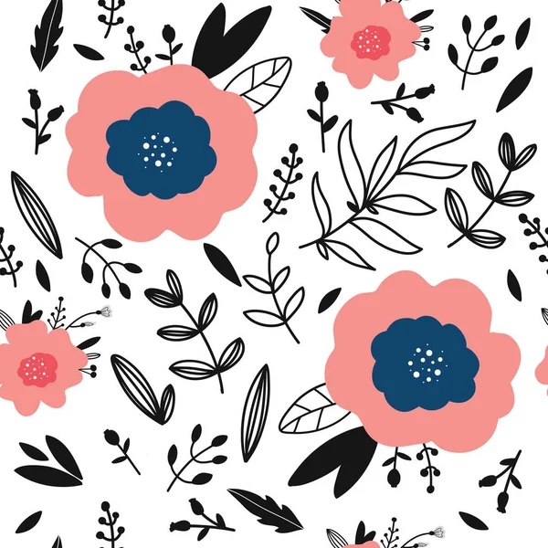 Blumenhandgezeichnete Nahtlose Farbmuster Cartoon Textur Mit Niedlichen Blüten Und Blättern — Stockvektor