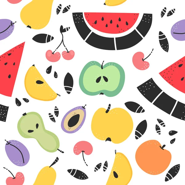 Fruchtnahtloses Muster Konzept Der Gesunden Ernährung Ernte Skizze Für Packpapier — Stockvektor