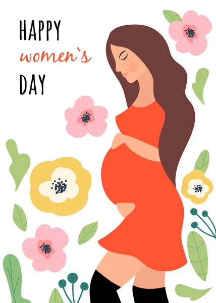 International Womens Day Greeting Card Vector Illustration Woman Flowers Struggle — Stock Vector