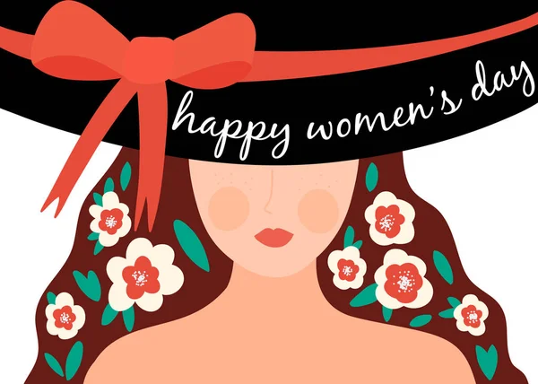 Día Internacional Mujer Tarjeta Felicitación Ilustración Vectorial Con Mujer Con — Vector de stock