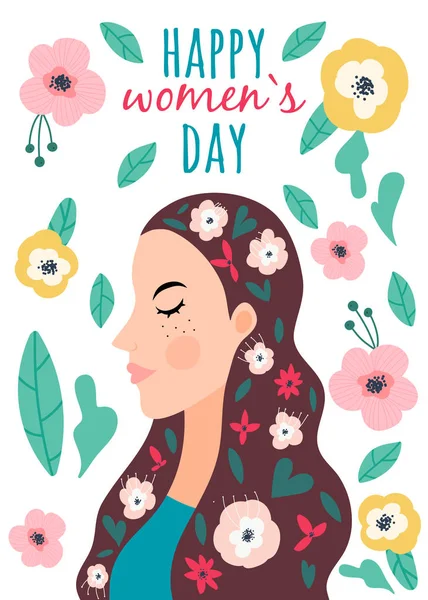 Día Internacional Mujer Tarjeta Felicitación Ilustración Vectorial Con Mujer Con — Vector de stock