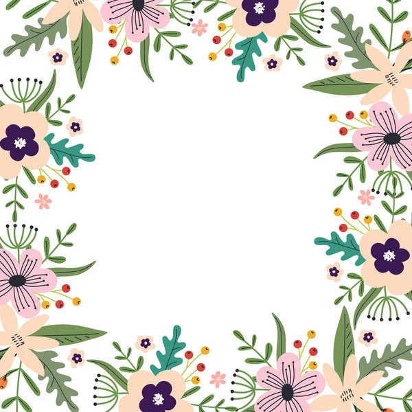 Florale Handgezeichnete Elemente Rahmen Frühling Abstrakte Blumen Und Blätter Frühlingsdruck — Stockvektor