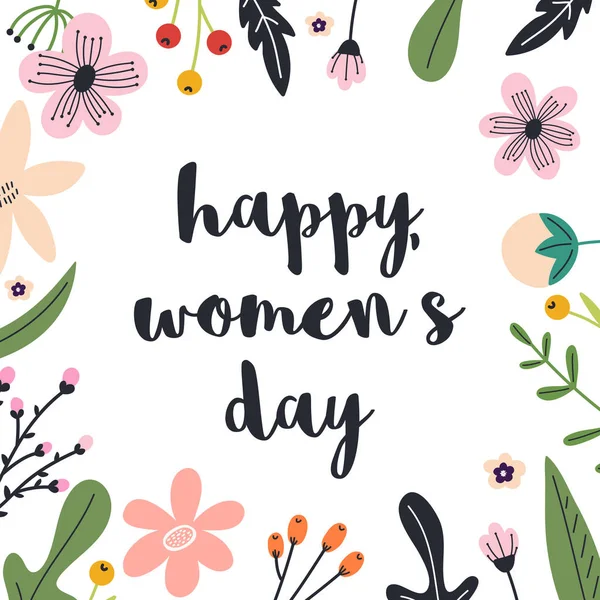 Saludo Del Día Mujer Marzo Tarjeta Felicitación Con Flores Pastel — Vector de stock