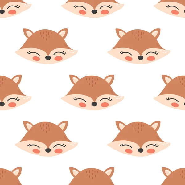 Niedliche Cartoon Fox Gesicht Nahtlose Muster — Stockvektor