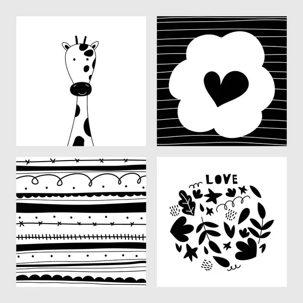 Mignon Imprimé Vectoriel Girafe Dans Style Scandinave Ensemble Illustrations Vectorielles — Image vectorielle