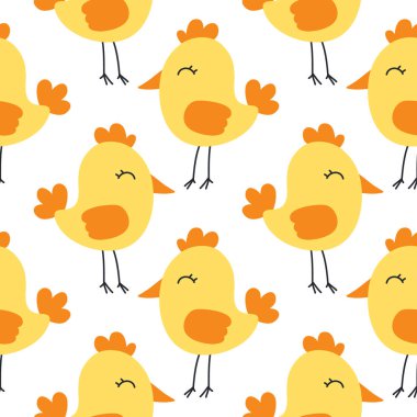 Piliçler Dikişsiz desen vektör çizim. Kağıt ambalaj için kroki. Bahar zamanı ve Paskalya.