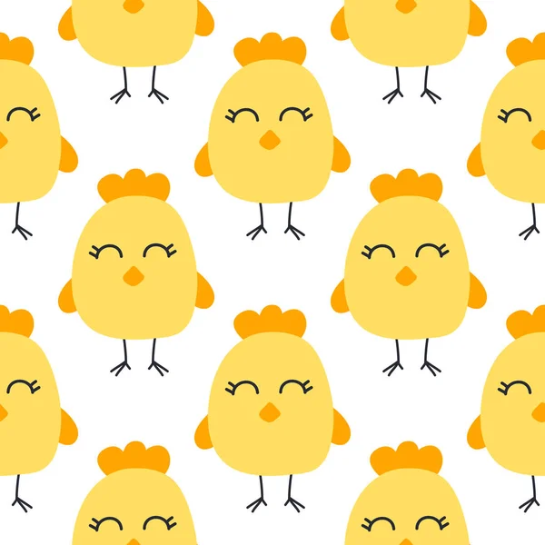 Kycklingar Sömlösa Mönster Vektorillustration Skiss För Omslagspapper Våren Och Påsken — Stock vektor