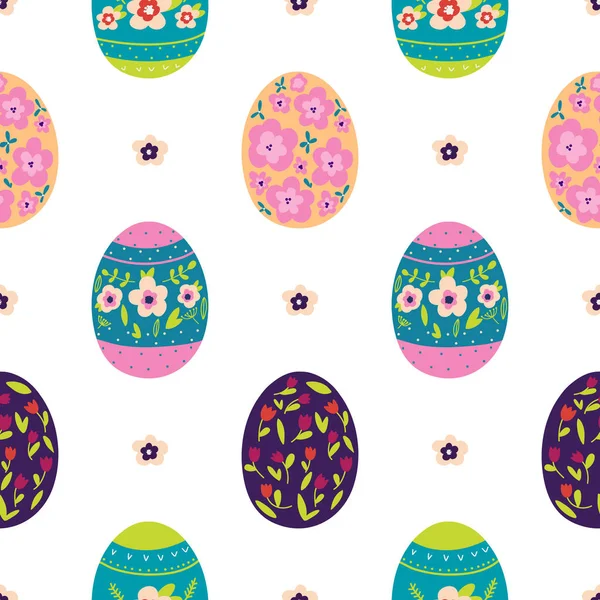 Huevos Pascua Ilustraciones Vectores Patrón Sin Costura Diferentes Adornos Florales — Vector de stock