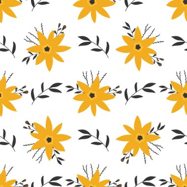 Çiçek ve yaprakları elle çizilmiş seamless modeli. Kağıt ambalaj için kroki. 