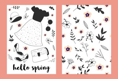 Vintage moda giysiler el çizilmiş vektör yazdırma. Kartları, posterler, kartları, t-shirtler, kitap, tekstil için resimler.