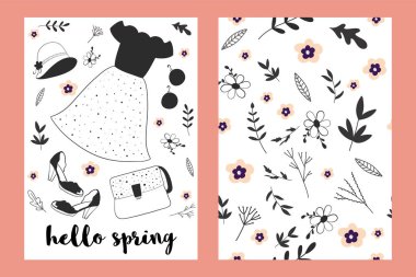 Vintage moda giysiler el çizilmiş vektör yazdırma. Kartları, posterler, kartları, t-shirtler, kitap, tekstil için resimler.