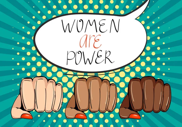 Las Mujeres Son Poder Concepto Igualdad Poder Las Niñas Fuerza — Vector de stock