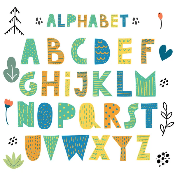 Cute Scandinavian Alphabet Handdrawn Letters Ypur Design Design Cards Posters — Stock Vector