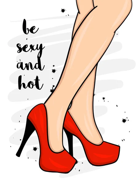 Sexy Mulheres Pernas Com Saltos Altos Vermelhos Elegantes Ilustração Vetorial — Vetor de Stock