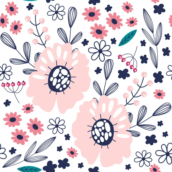 Trendi Virágok Levelek Zökkenőmentes Mintát Design Vázlat Csomagolópapír Virágos Textil — Stock Vector