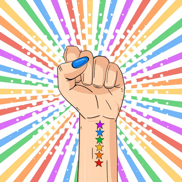 Γυναικείο Χέρι Θέμα Lgbtq Μήνα Υπερηφάνειας Κίνημα Για Ίσα Δικαιώματα — Διανυσματικό Αρχείο