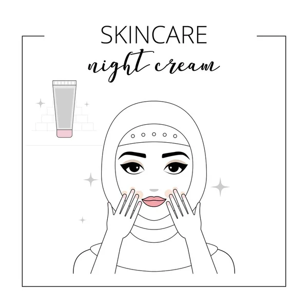 Woman Take Care Face Skincare Applying Night Cream Vector Isolated — Stock Vector