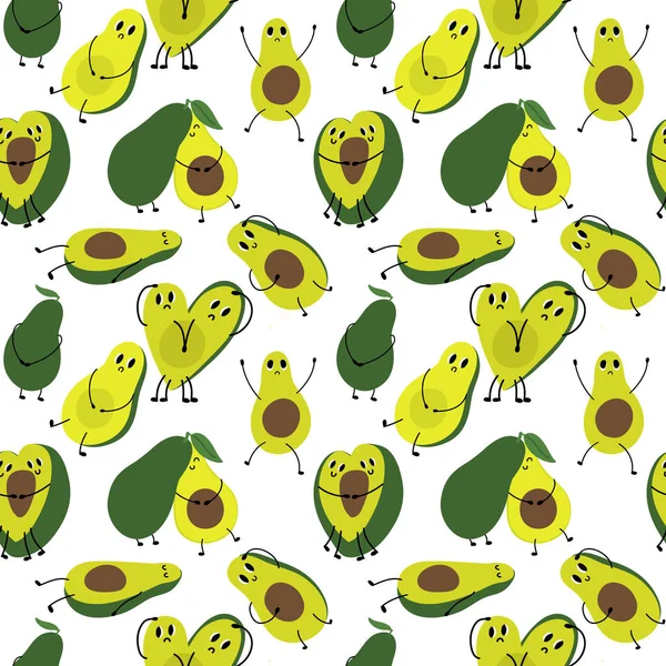 Cute Cartoon Avocados Seamless Pattern Sketch Wrapping Paper Floral Textile — стоковый вектор