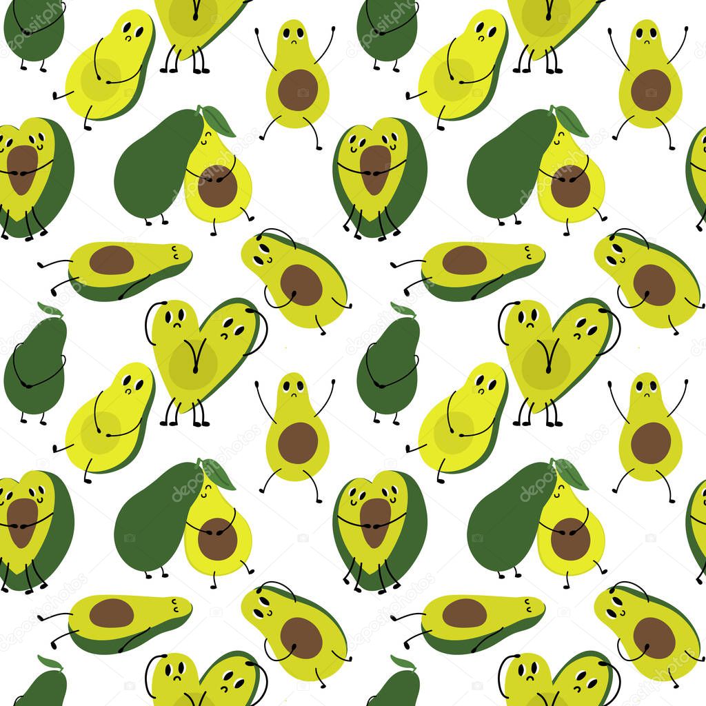 Cute cartoon avocados seamless pattern.Sketch for wrapping paper, floral textile, background fill, fabric.