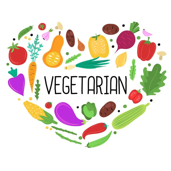 Grönsaker Platt Trendiga Handritade Vektor Tryck Begreppet Vegetarisk Mat Ekologisk — Stock vektor