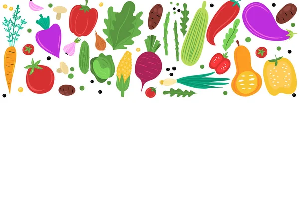 Bingkai Vektor Berwarna Warni Dengan Ruang Fotokopi Sayuran Segar Organik - Stok Vektor