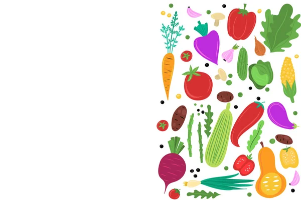 Векторна Барвиста Рамка Простором Копіювання Органічні Свіжі Овочі Білому Тлі — стоковий вектор