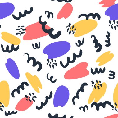 Soyut geometrik şekiller, modaya uygun kolaj stili deseni. Yaratıcı vektör illüstrasyon. Ambalaj kağıdı, tekstil, arka plan dolgusu, kumaş için kroki. 