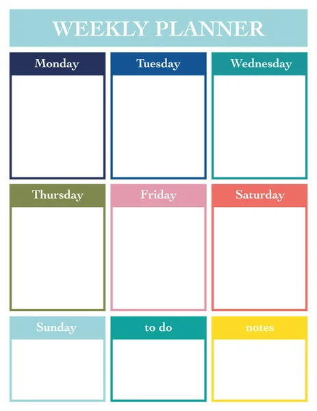 Weekplanner Afdrukbare Pagina Vector Sjabloon Voor Dagboek Planners Boeken Notebooks — Stockvector