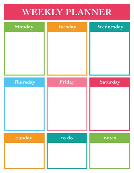 Planificateur Hebdomadaire Page Imprimable Modèle Vectoriel Pour Agenda Planificateurs Livres — Image vectorielle