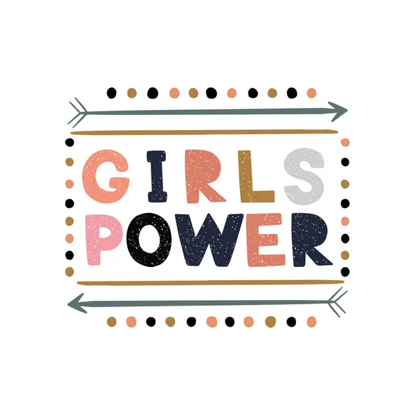 Girls Power Tangan Ditarik Frase Menggambar - Stok Vektor