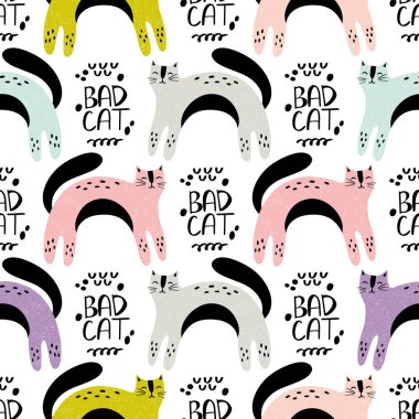 İskandinav tarzında kediler, ambalaj kağıdı için vektör tasarımı, tekstil, arka plan dolgu tasarımı.