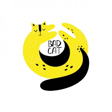 Kötü kedi eli çizilmiş. İskandinav tarzı. Vektör baskı