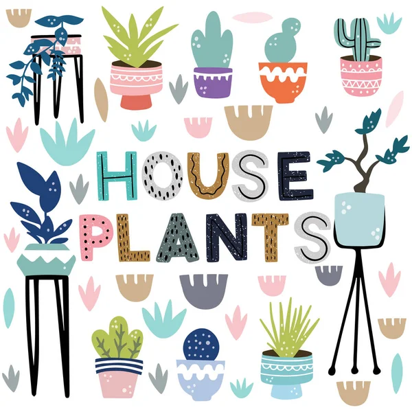 House Plants Hand Drawn Phrase Drawing — Stock Vector