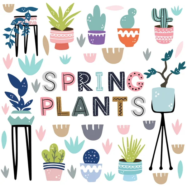 Spring Plants Handritad Fras Ritning — Stock vektor